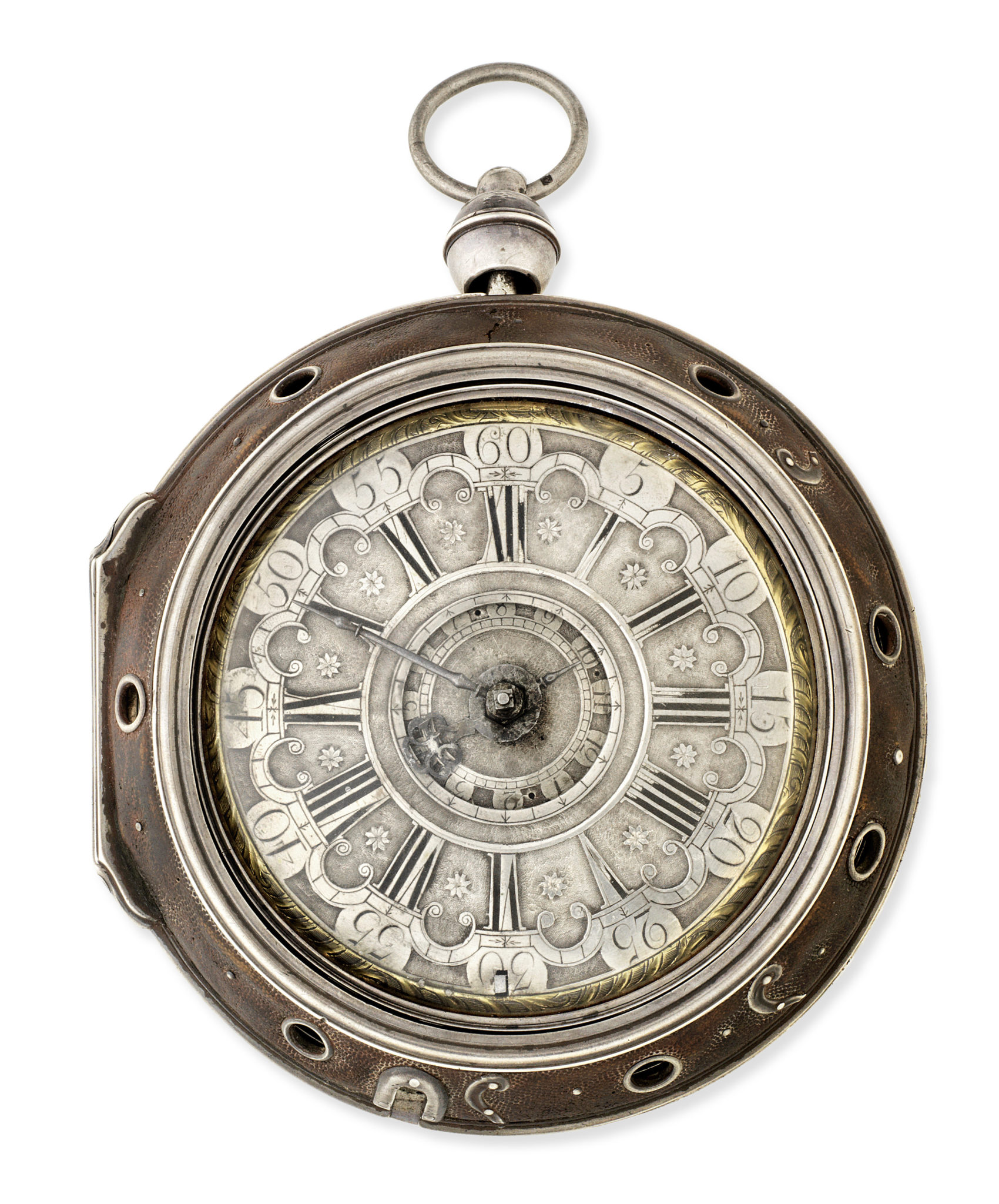 Lot 28 Tomas Fridl Salzburg. Large silver quarter striking clock coach watch with alarm Circa 1750