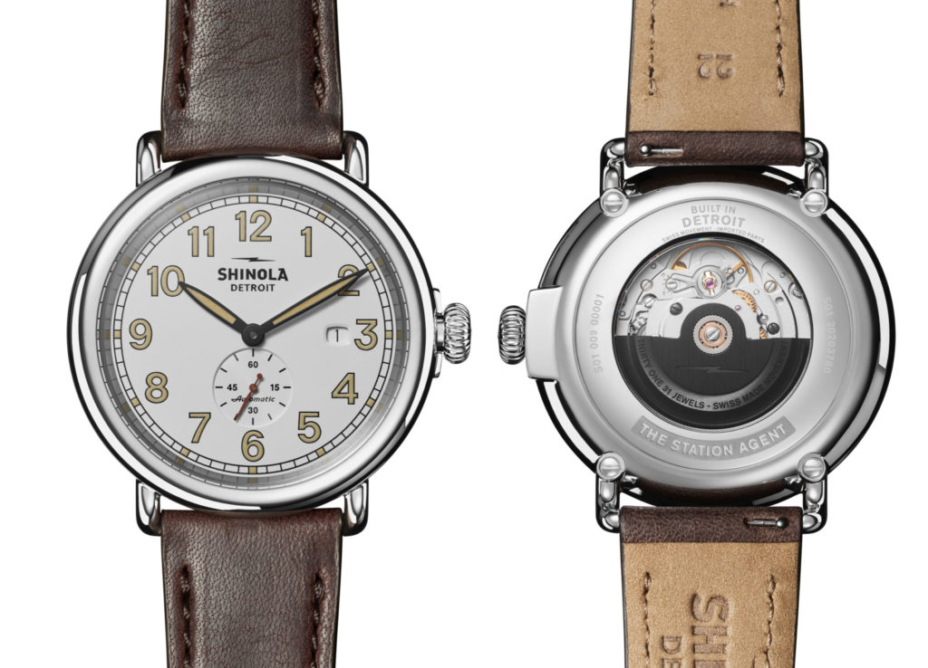 Shinola offers clear case back and and small seconds subdial for