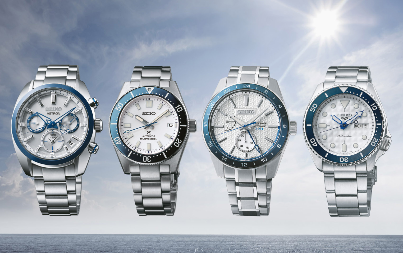 Seiko starts anniversary year with stable of flinty white and blue steel  sports watches