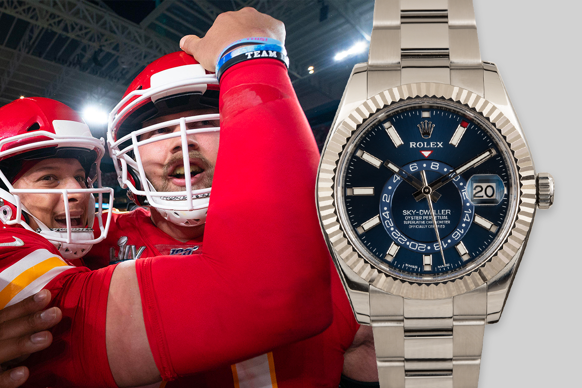 Patrick Mahomes Wore a Matching Blue Suit and Rolex to Super Bowl LVII –  Robb Report