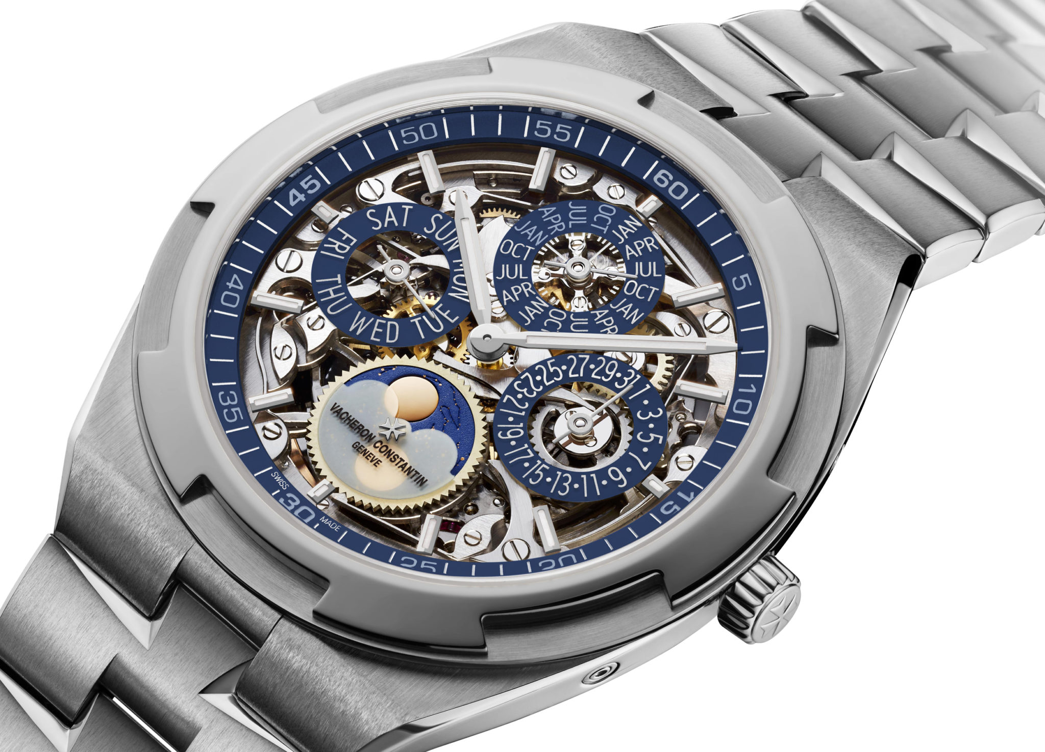 Vacheron Constantin makes all blue and skeletonized versions of its Overseas ultra slim perpetual calendar