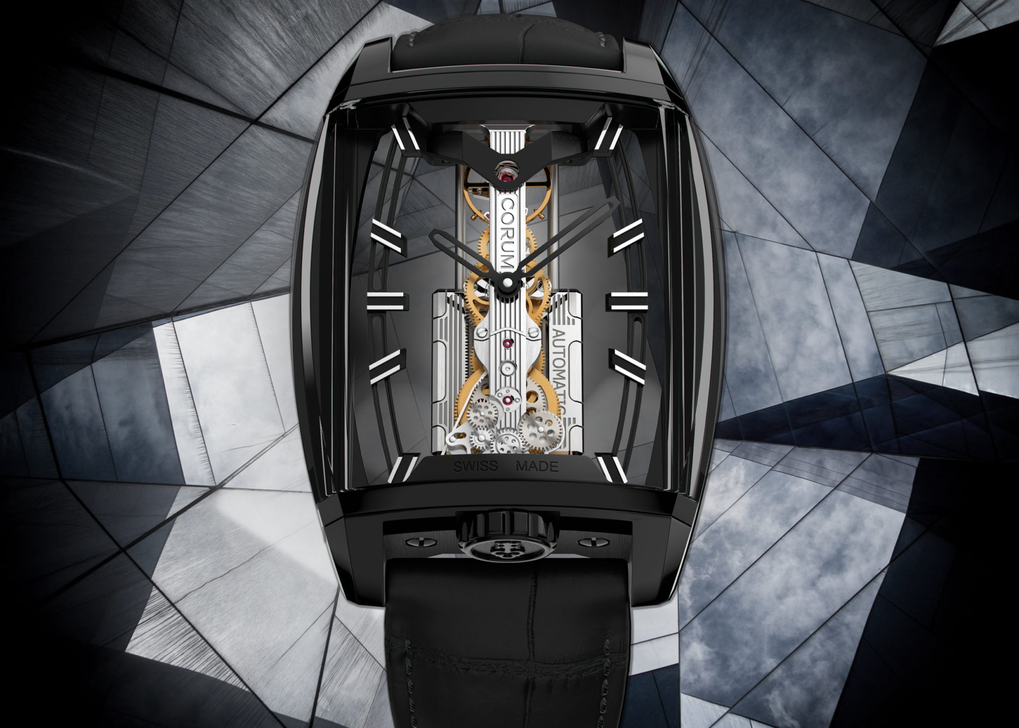 Corum circles movement with 360 degree view of Golden Bridge