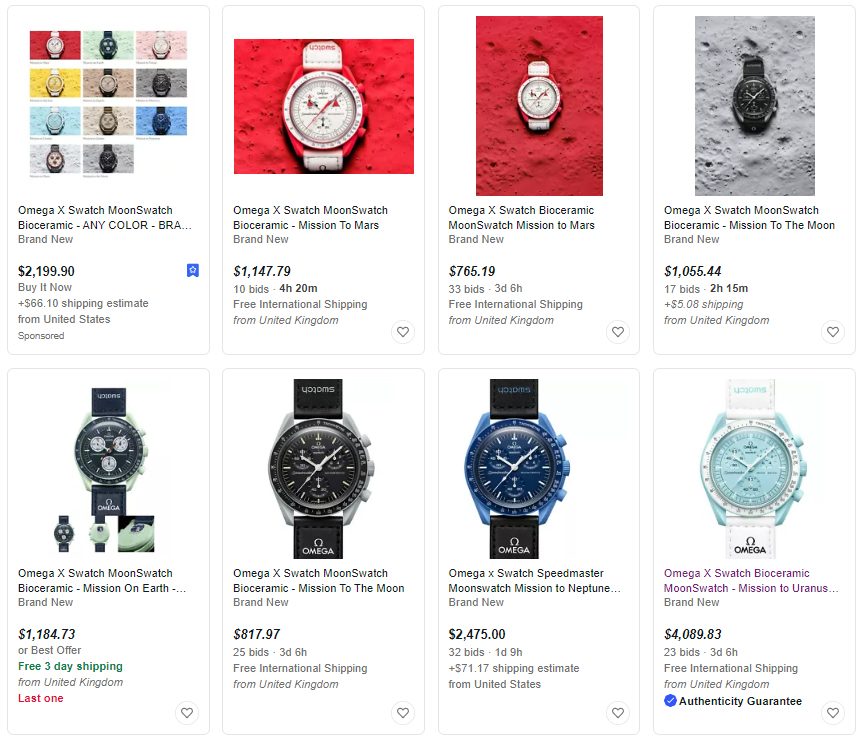 Omega x Swatch MoonSwatch watches start selling on eBay for over $4,000
