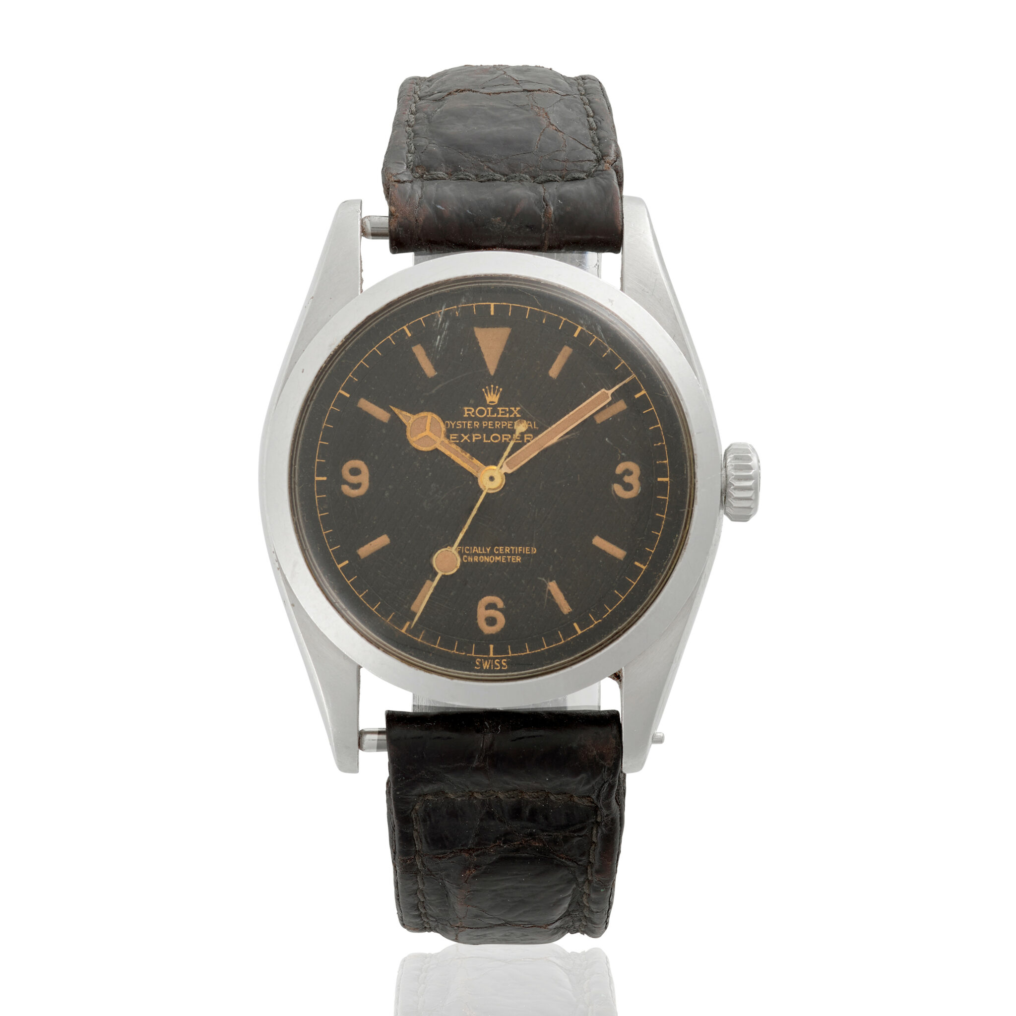 Bonhams lot 90. Rolex. A fine and rare stainless steel automatic wristwatch explorer ref 6350 c. 1953. Estimate us30000 50000