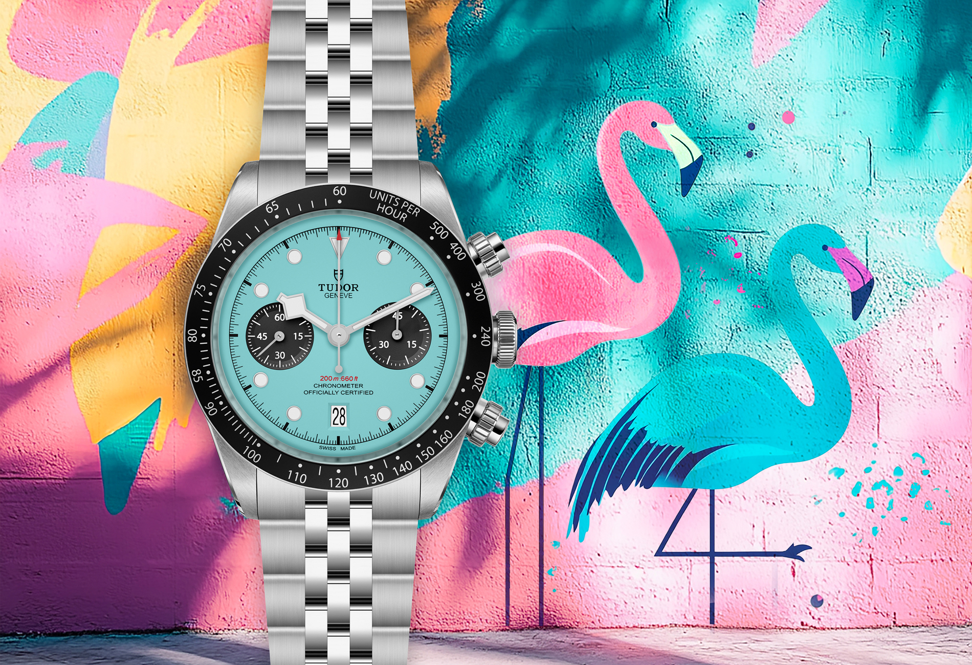 Tudor unfurls a Miami-inspired flamingo Black Bay Chronograph