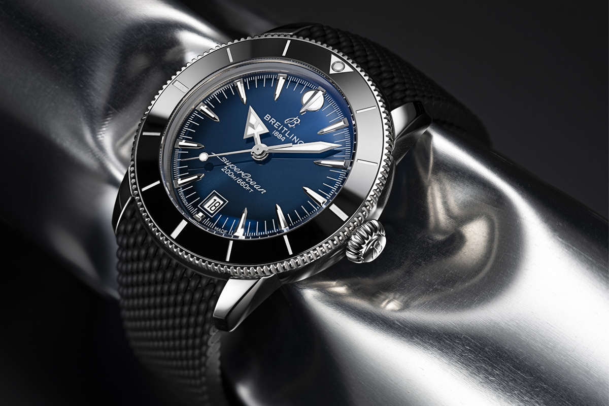 Breitling makes a blue and black Superocean Heritage for Bucherer